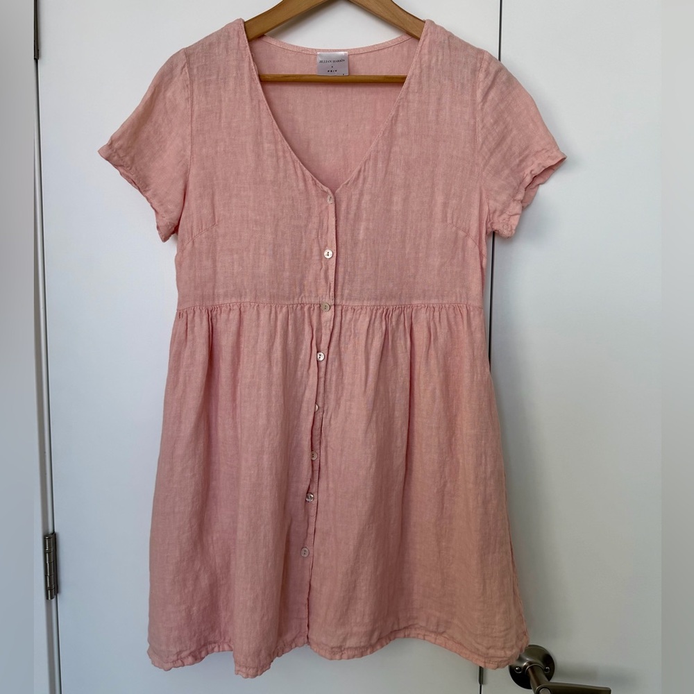 Jillian Harris x Priv 100% Linen Button‑Front Baby Doll Dress